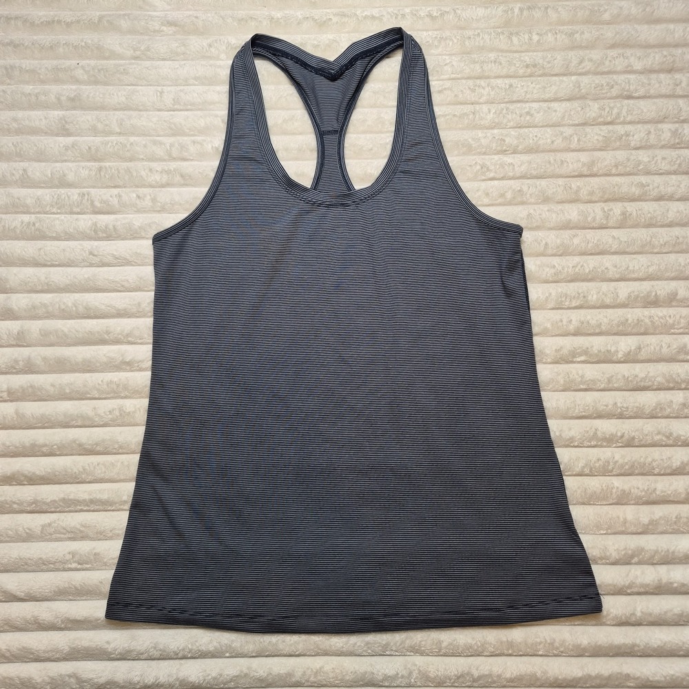 Danskin Womens Navy Blue White Striped Racerback Activewear Tank Top Large 8823